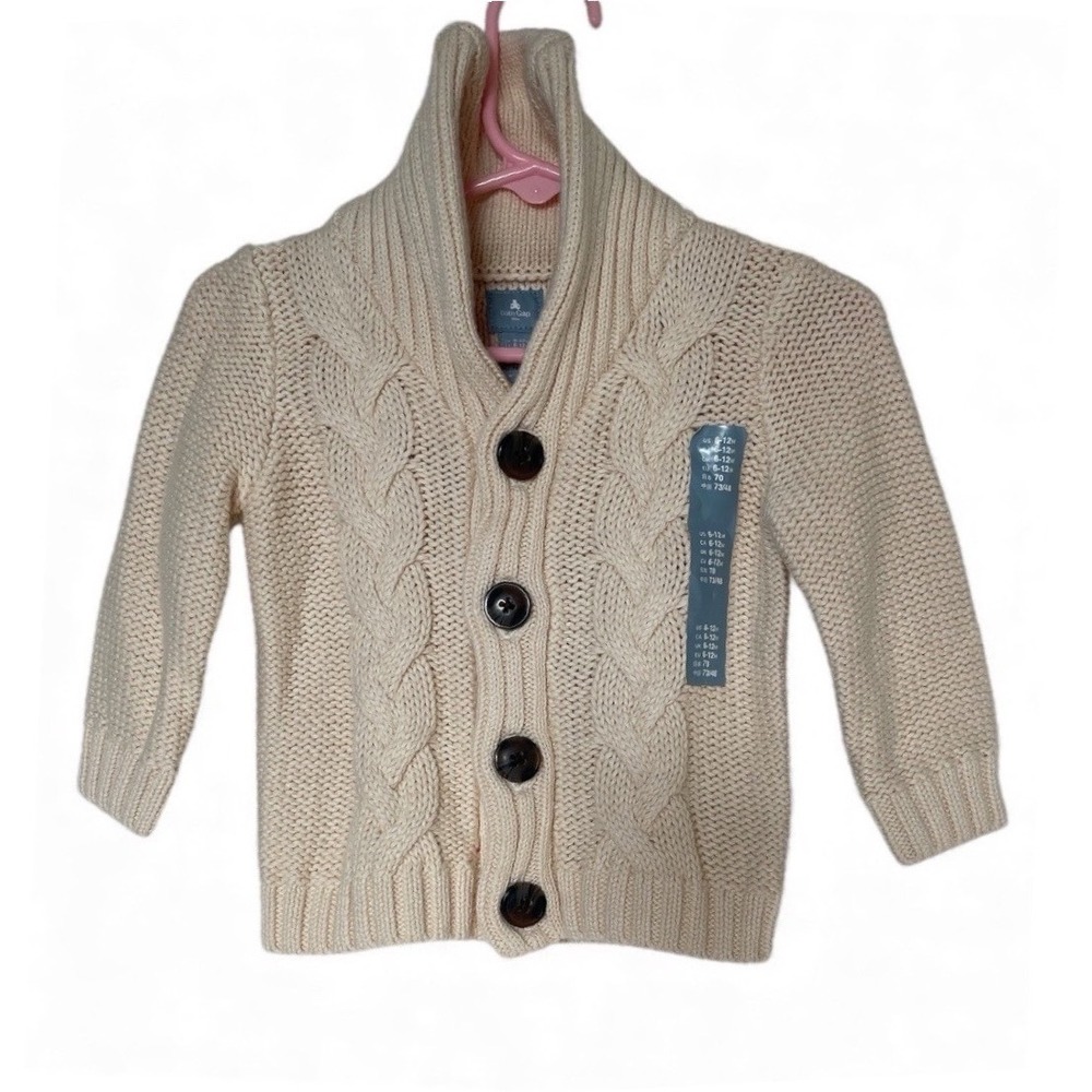 Baby Gap Cable Knit Cardigan Unisex 6-12M Vanilla Bean Shawl Collar Sweater
